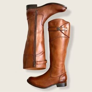 $399 Frye Molly Button Cognac Brown Leather Knee High Tall Zip Up Riding Boot